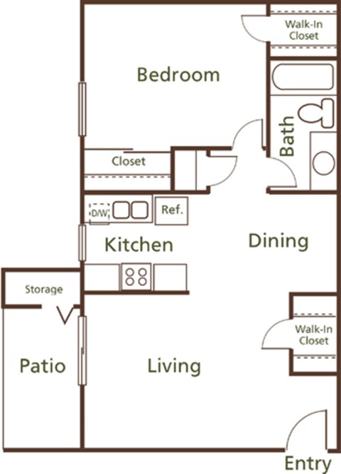 Floor plan for 1 bed, 1 bath, 792 sqft